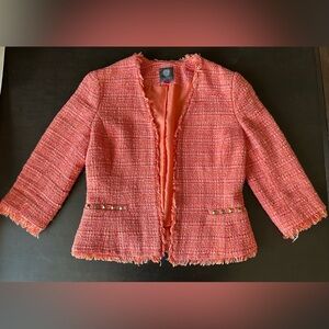 Vince Camuto Women’s Jacket Tweed Fringe-Hem 3/4 Sleeve Cropped Jacket